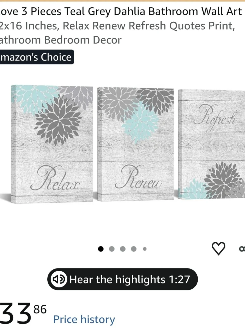 Teal & Gray Dahlia 3-Piece Wall Art Set